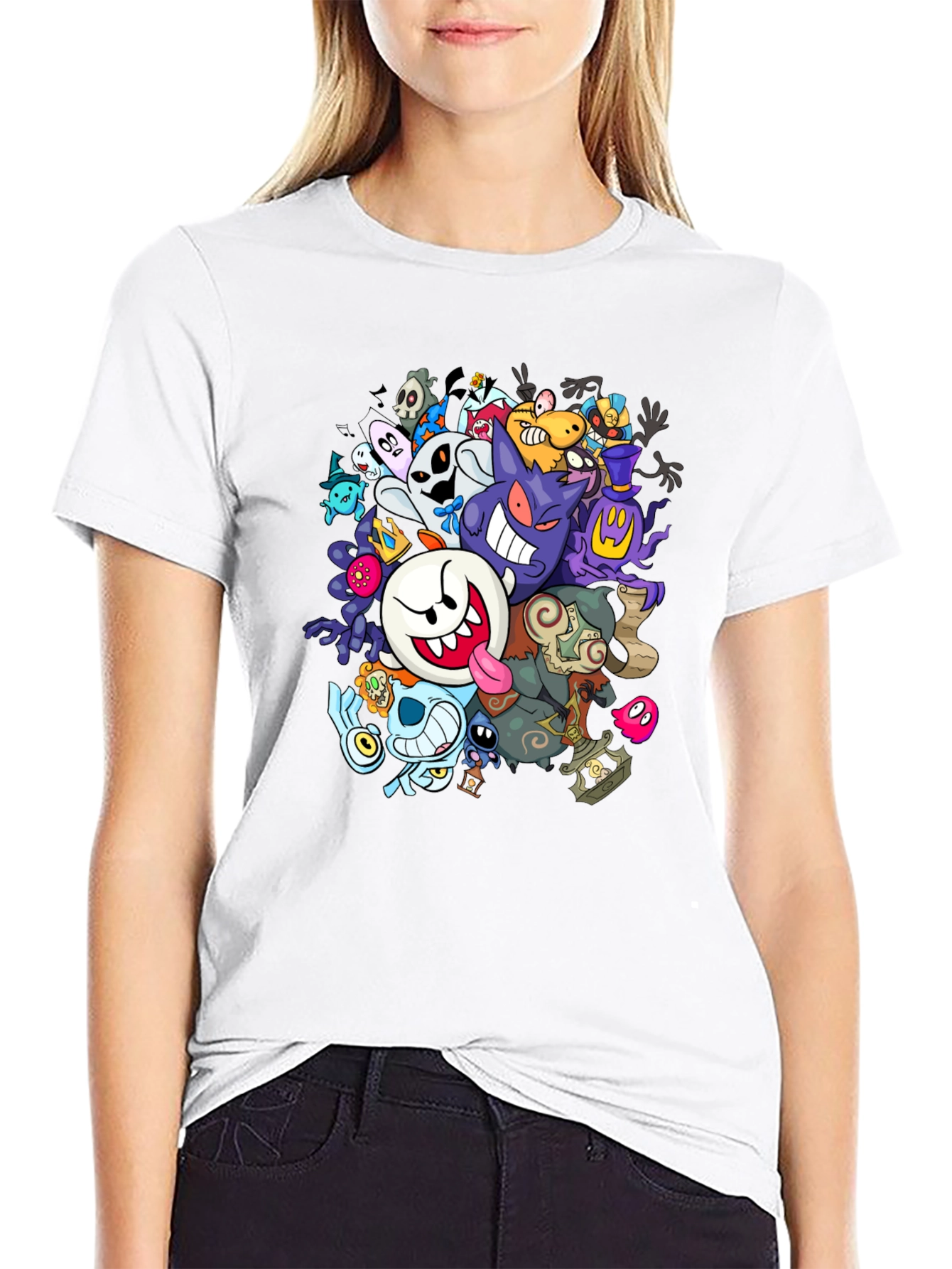 Ghostly Gathering T-Shirt: Spooky Cartoon Design