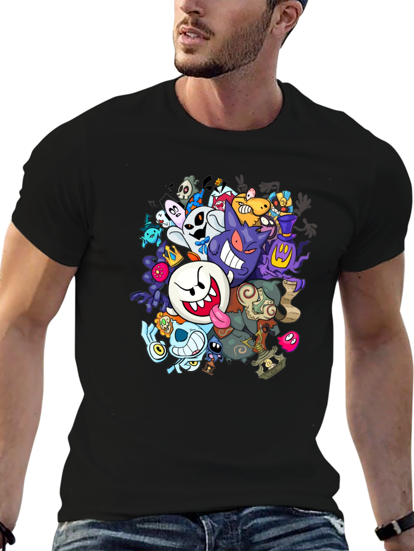Ghostly Gathering T-Shirt: Spooky Cartoon Design