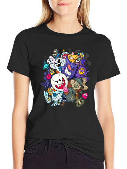 Ghostly Gathering T-Shirt: Spooky Cartoon Design