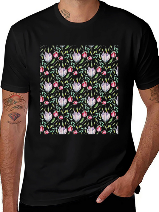 Floral T-Shirt Black Watercolor Pattern