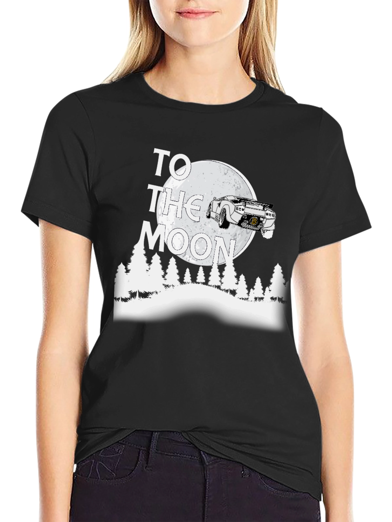 To the Moon Car T-Shirt - Black Graphic Tee