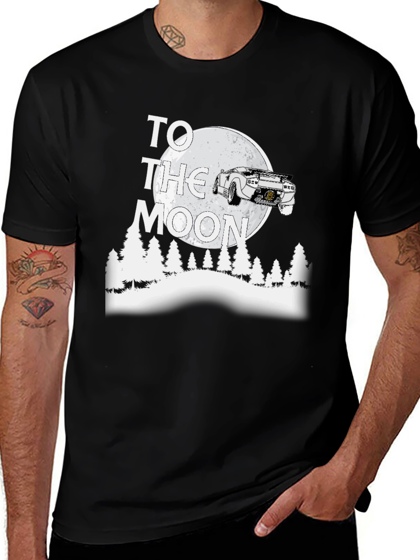 To the Moon Car T-Shirt - Black Graphic Tee