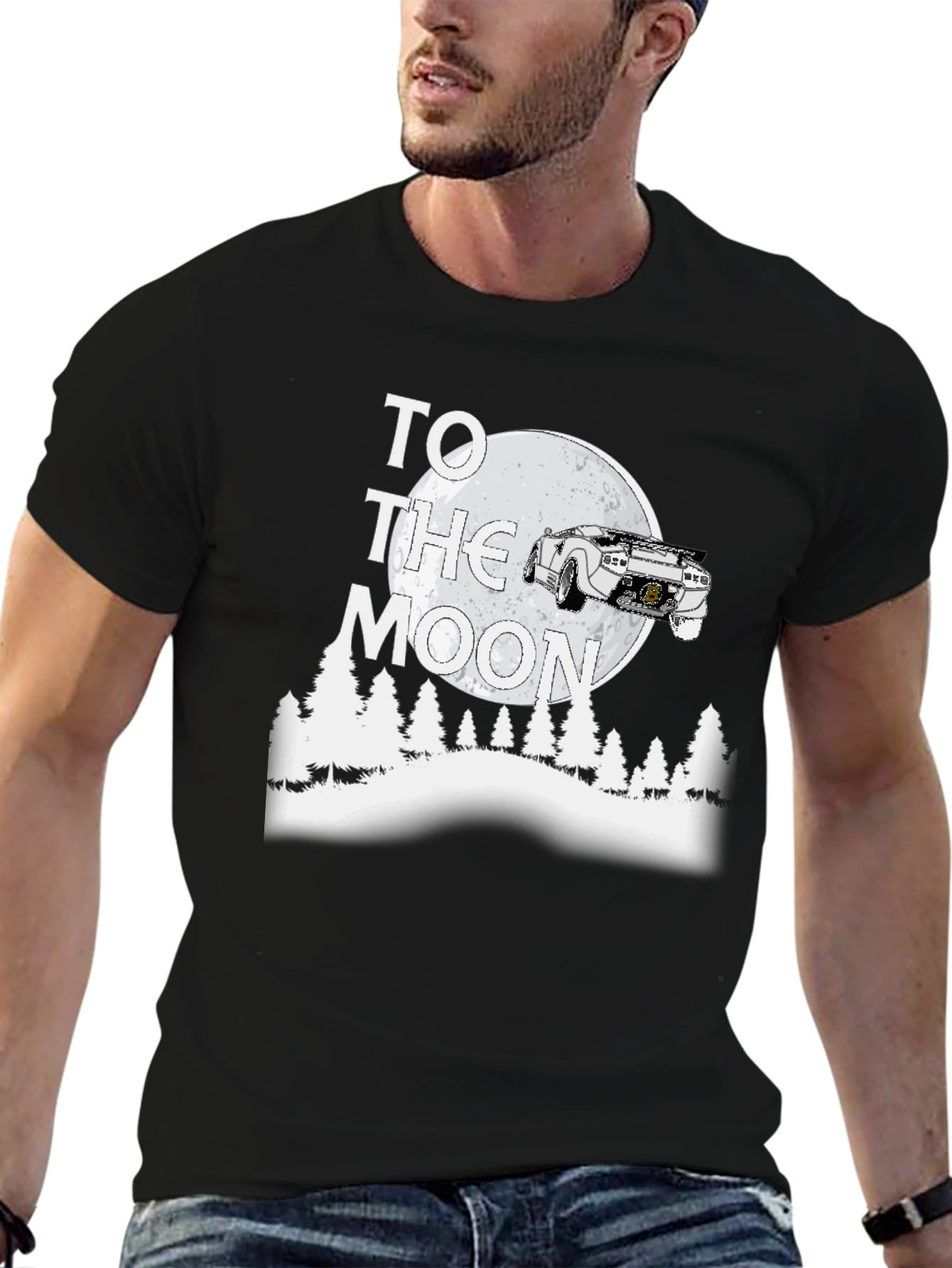 To the Moon Car T-Shirt - Black Graphic Tee