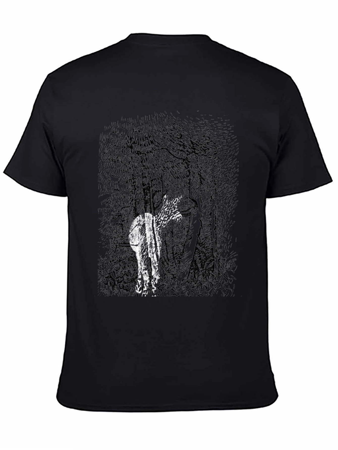 Abstract Deer in Woods Graphic Tee - Black