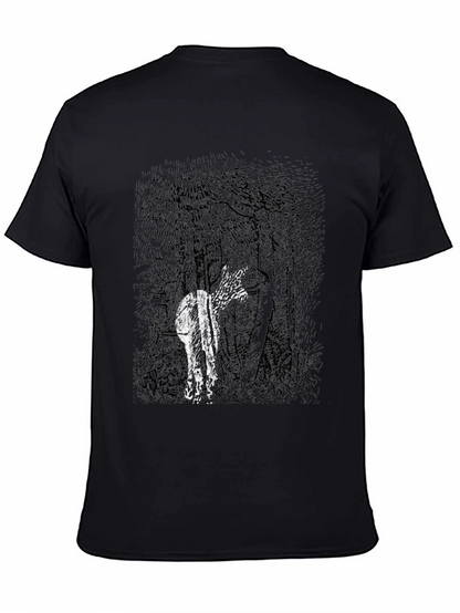 Abstract Deer in Woods Graphic Tee - Black