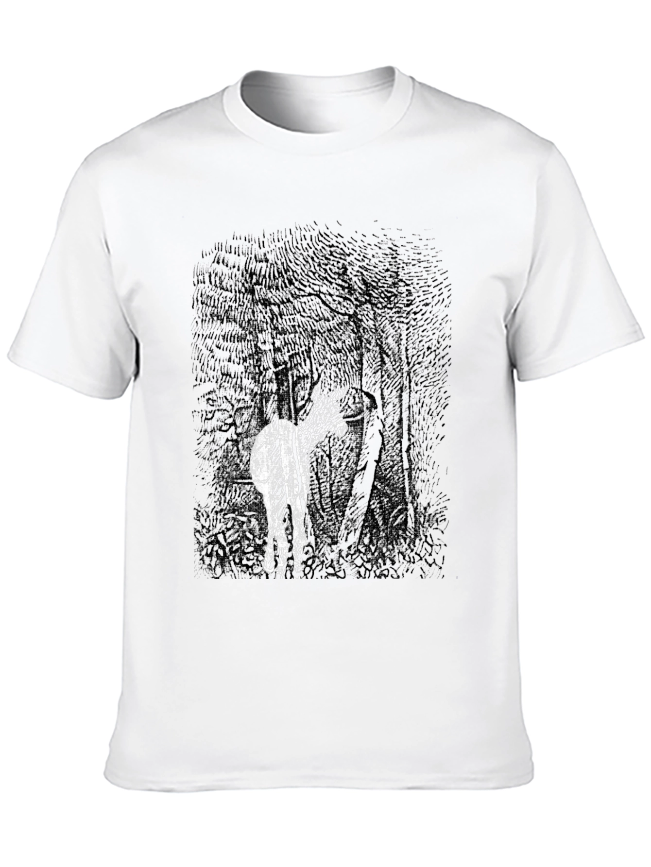 Abstract Deer in Woods Graphic Tee - Black