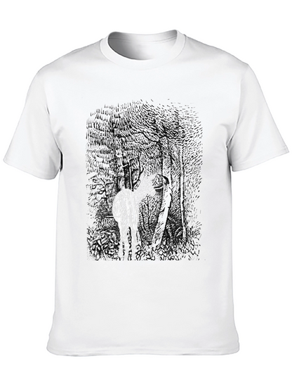 Abstract Deer in Woods Graphic Tee - Black