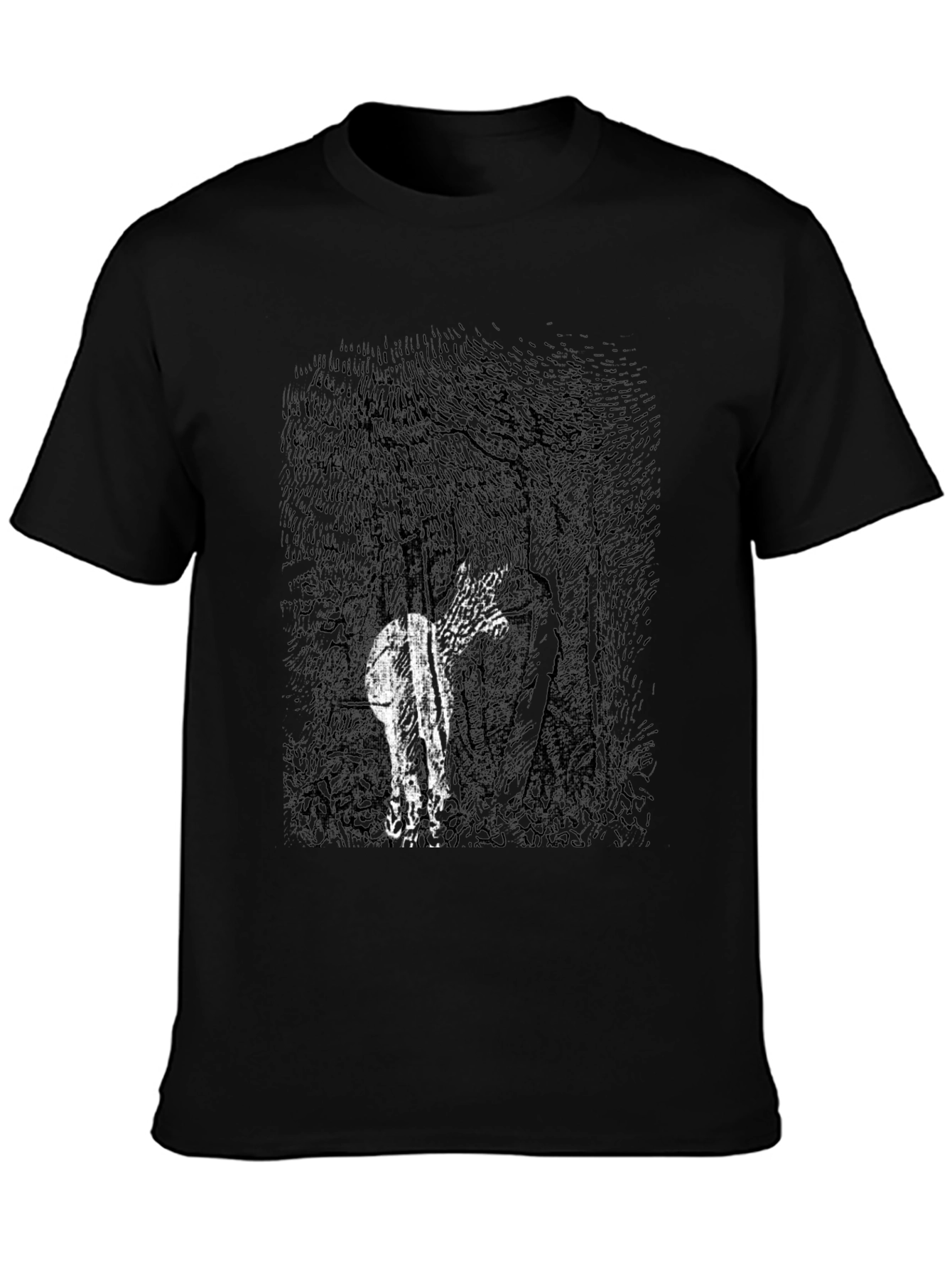 Abstract Deer in Woods Graphic Tee - Black