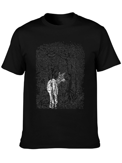 Abstract Deer in Woods Graphic Tee - Black