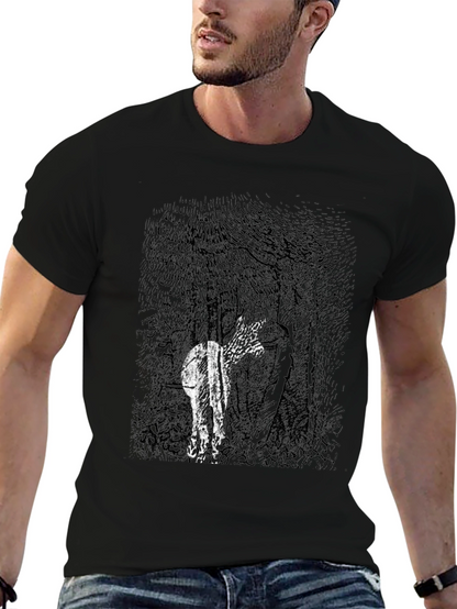 Abstract Deer in Woods Graphic Tee - Black