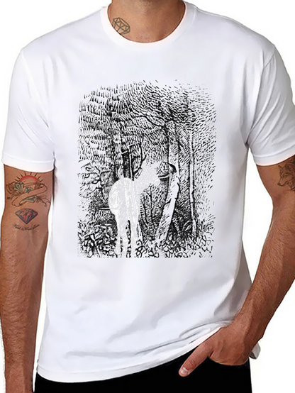 Abstract Deer in Woods Graphic Tee - Black