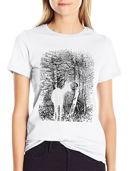 Abstract Deer in Woods Graphic Tee - Black