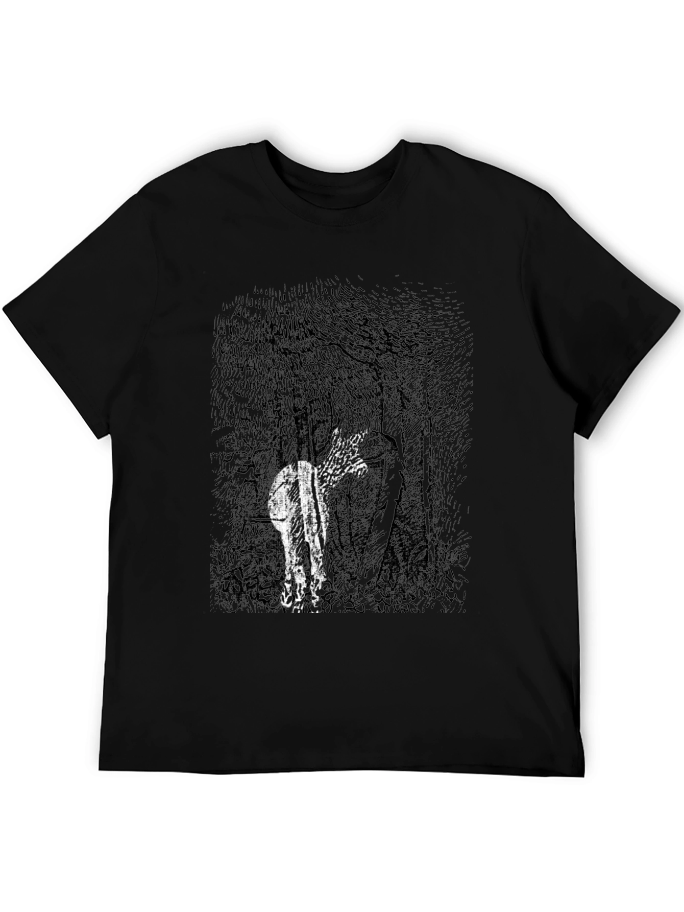 Abstract Deer in Woods Graphic Tee - Black