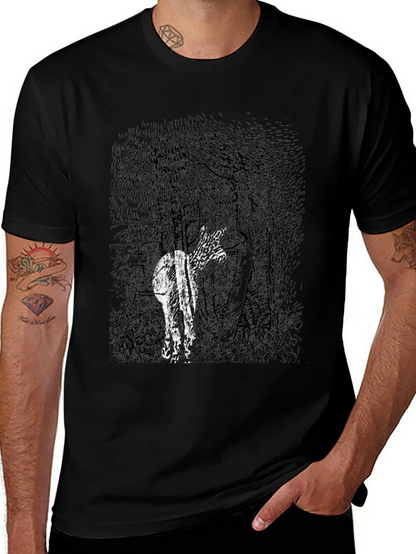 Abstract Deer in Woods Graphic Tee - Black