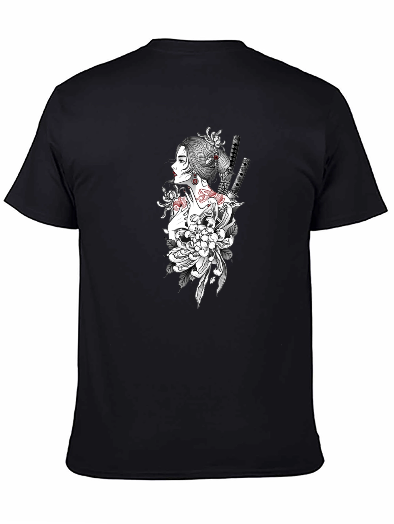 Geisha Graphic Print Black T-Shirt