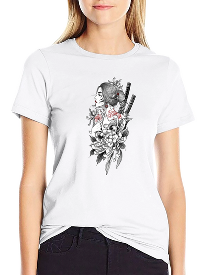 Geisha Graphic Print Black T-Shirt