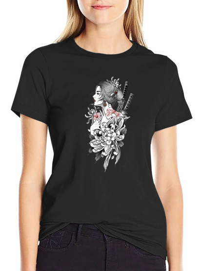 Geisha Graphic Print Black T-Shirt