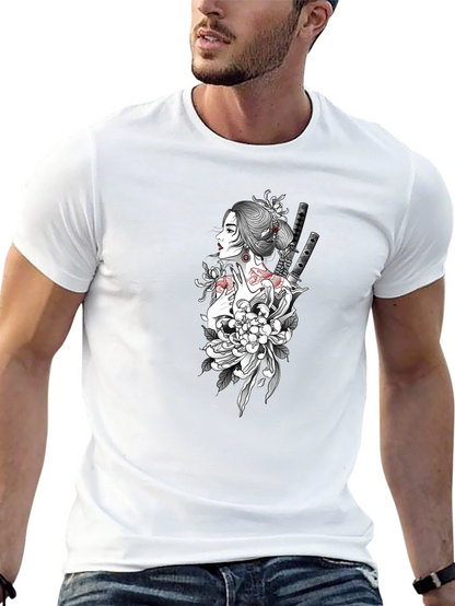 Geisha Graphic Print Black T-Shirt
