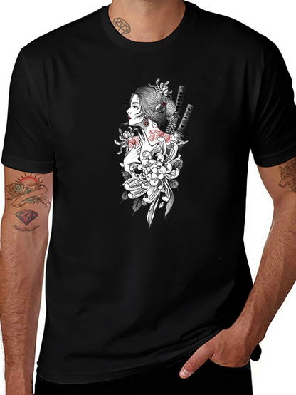 Geisha Graphic Print Black T-Shirt