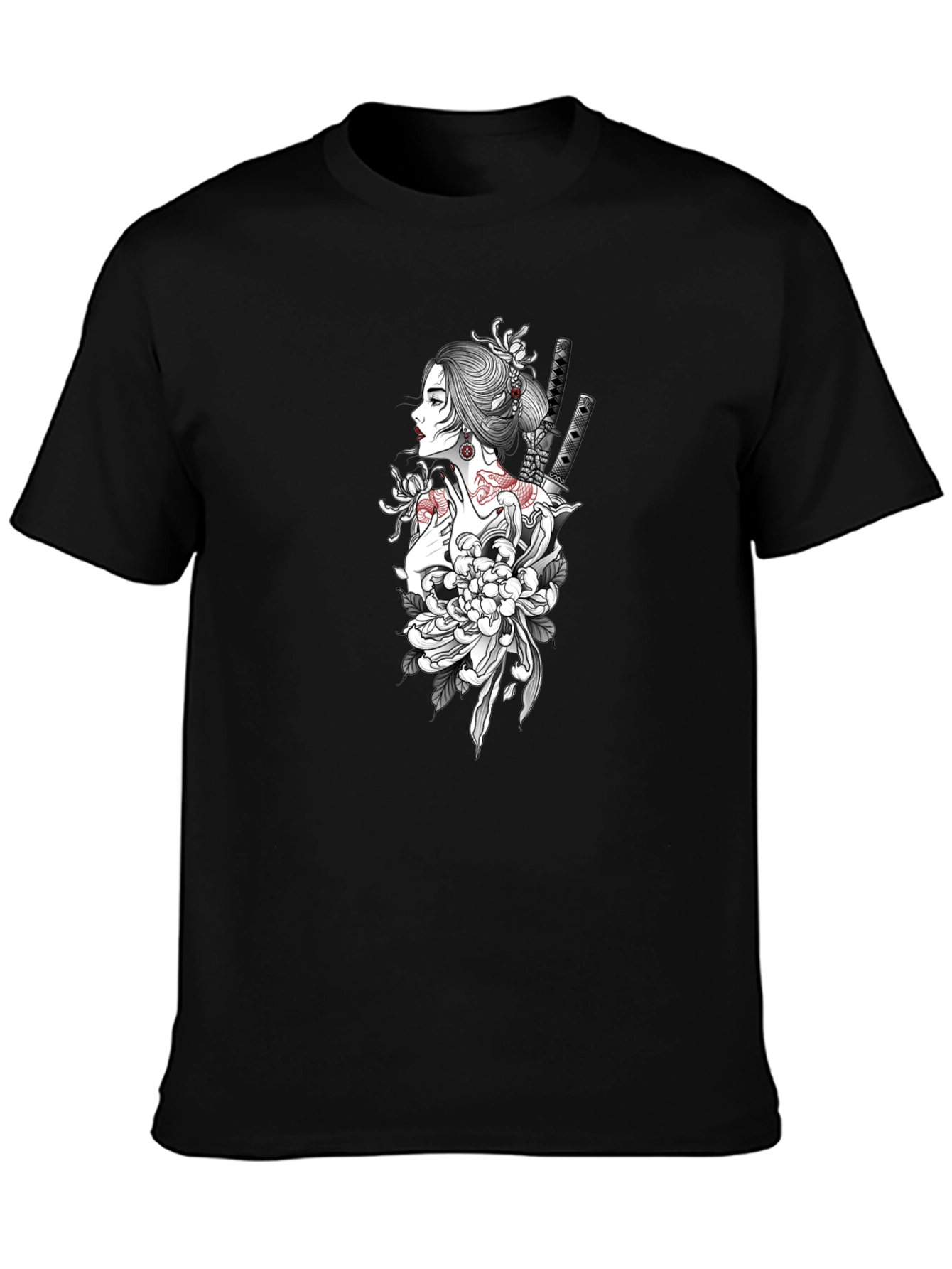 Geisha Graphic Print Black T-Shirt