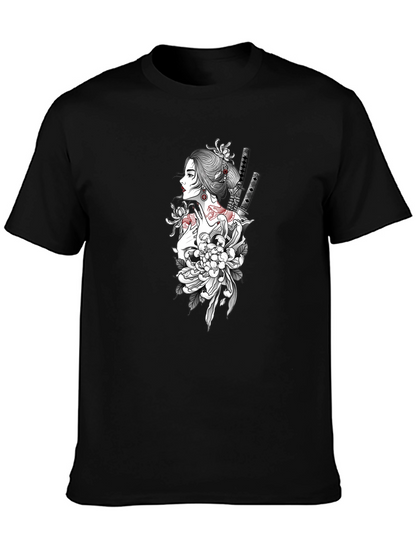 Geisha Graphic Print Black T-Shirt