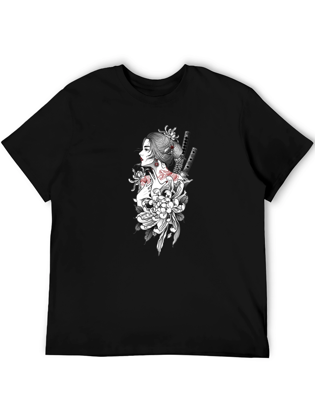 Geisha Graphic Print Black T-Shirt