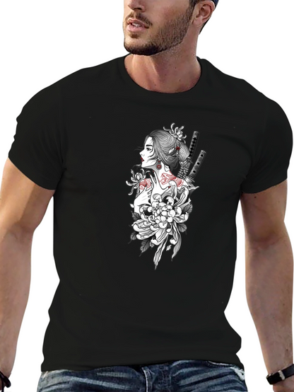 Geisha Graphic Print Black T-Shirt
