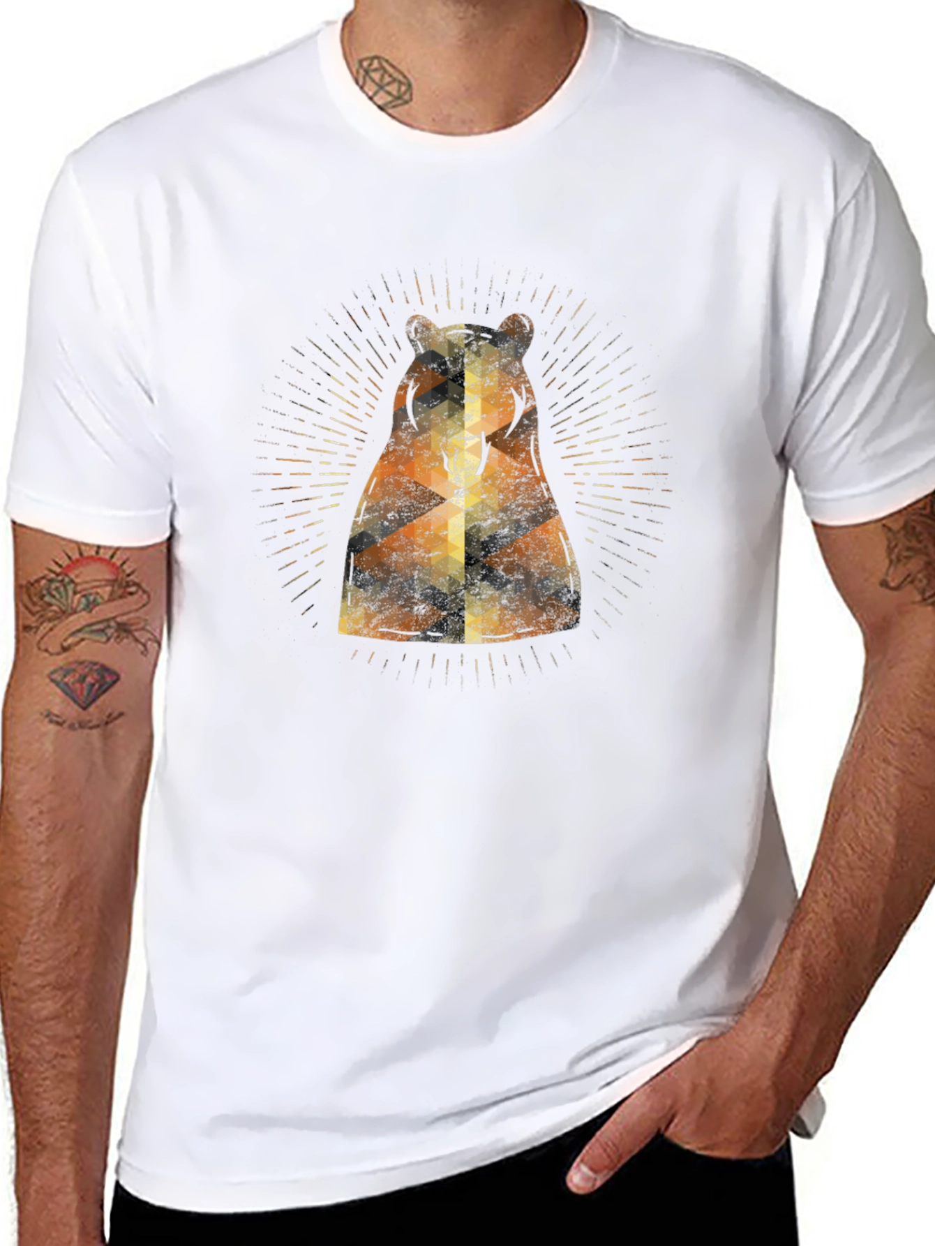 Geometric Bear Graphic Tee - Modern Style