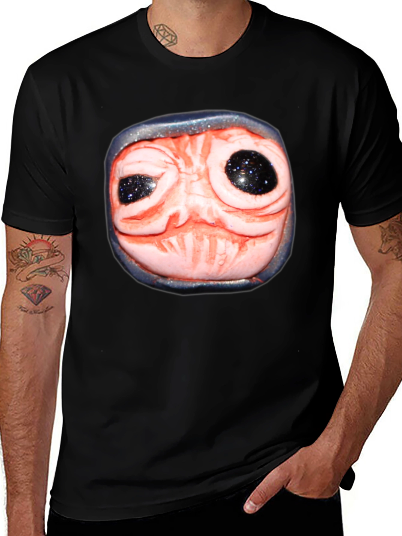 Strange Creature Face Graphic Black T-Shirt