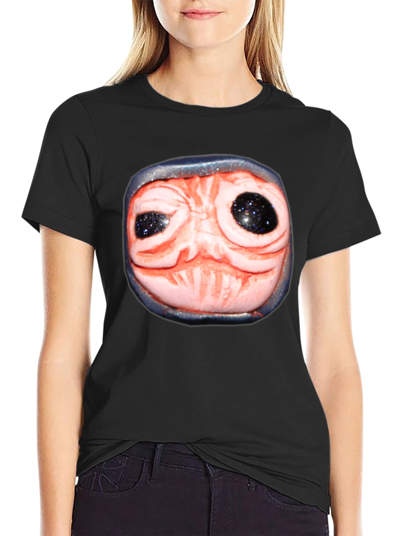 Strange Creature Face Graphic Black T-Shirt