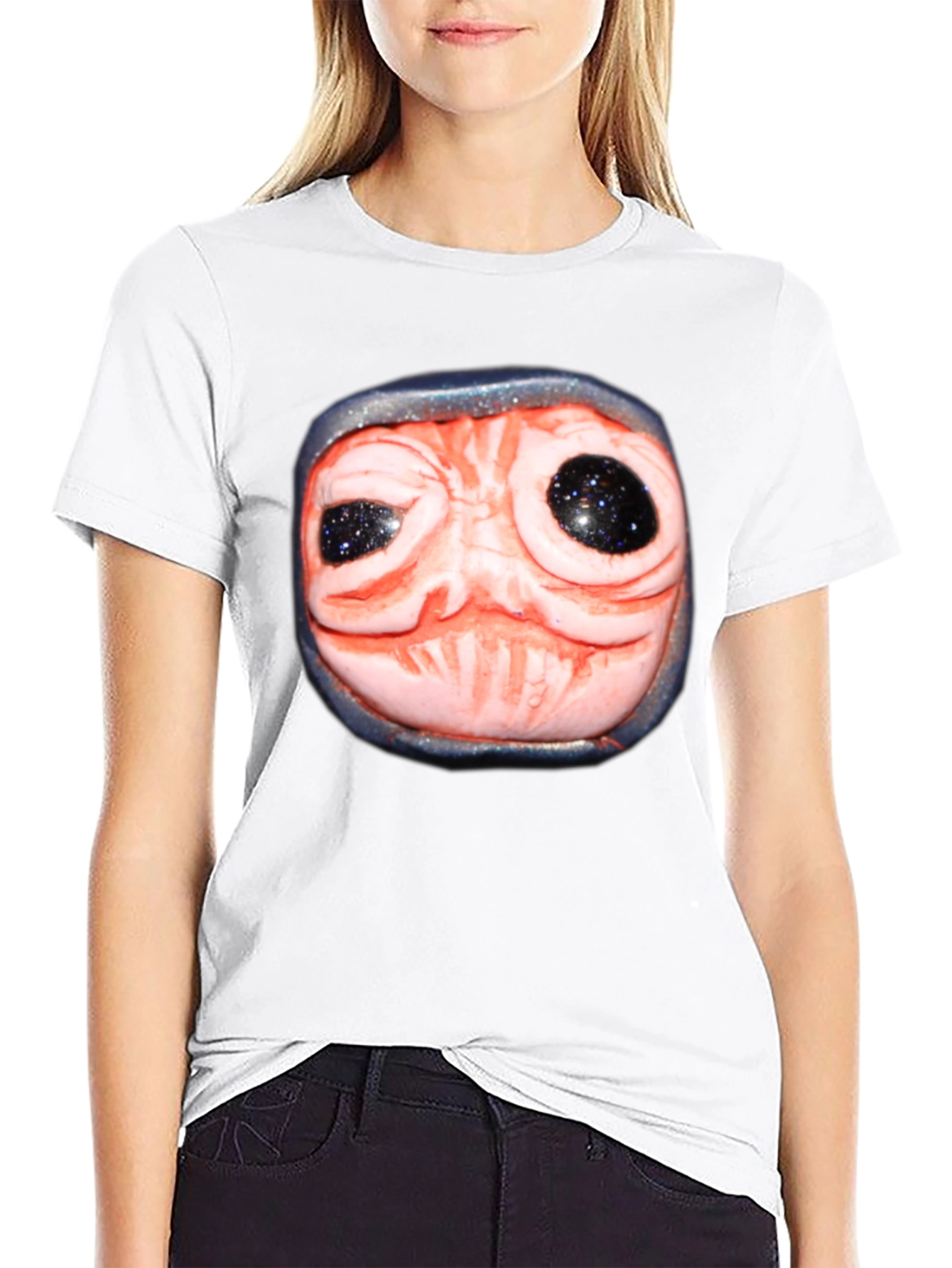Strange Creature Face Graphic Black T-Shirt