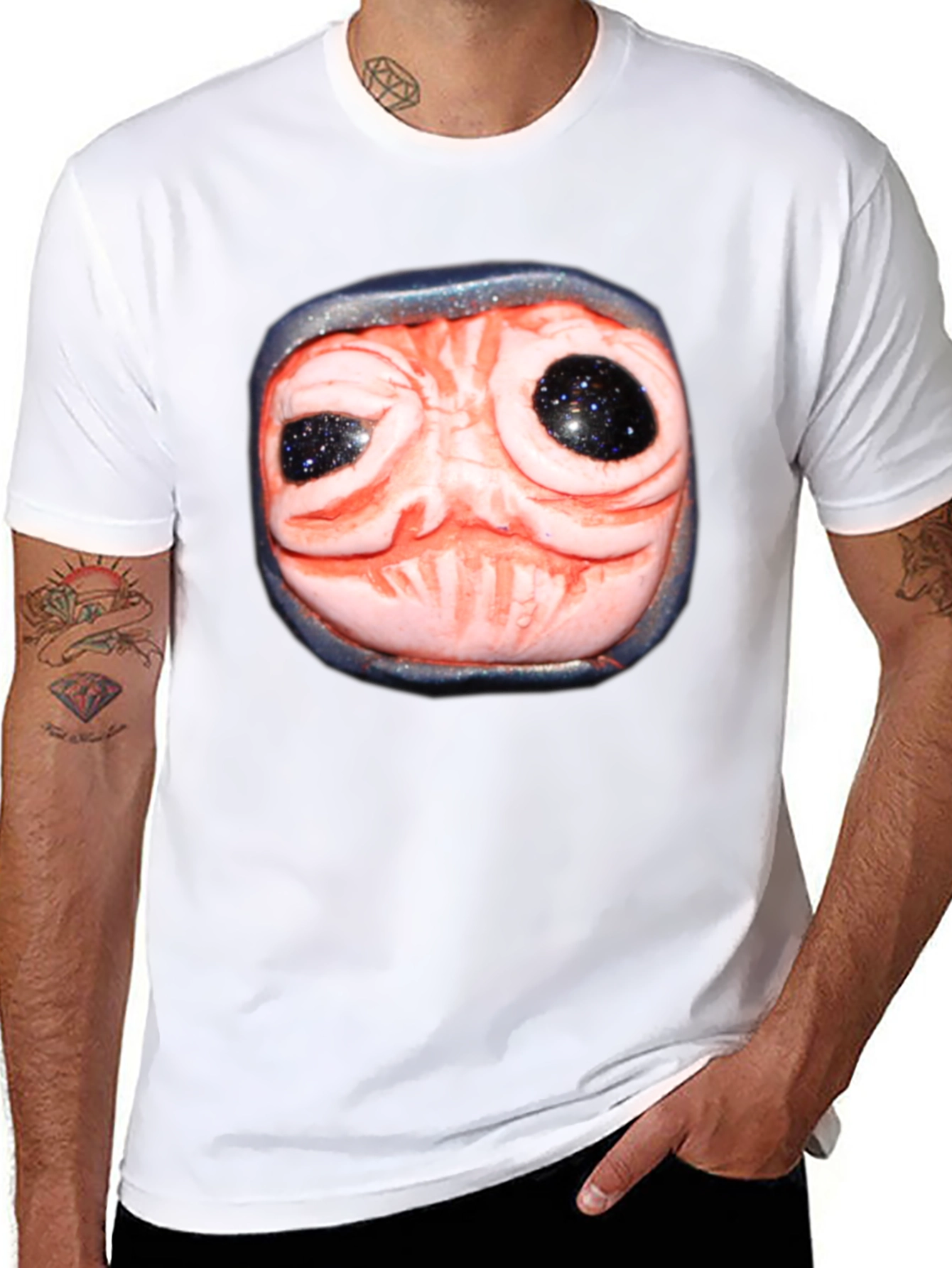 Strange Creature Face Graphic Black T-Shirt