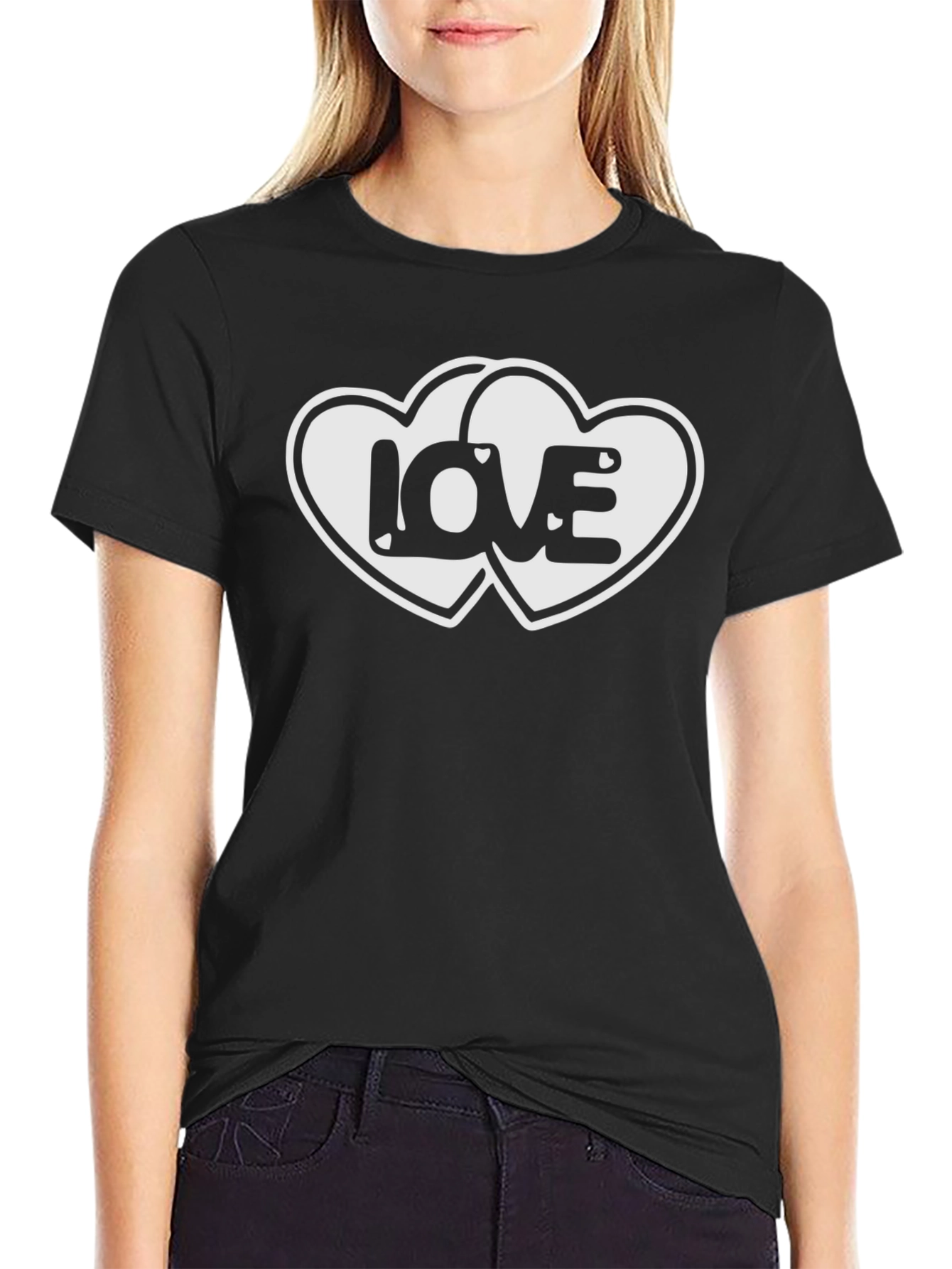 Love Hearts Graphic Black T-Shirt