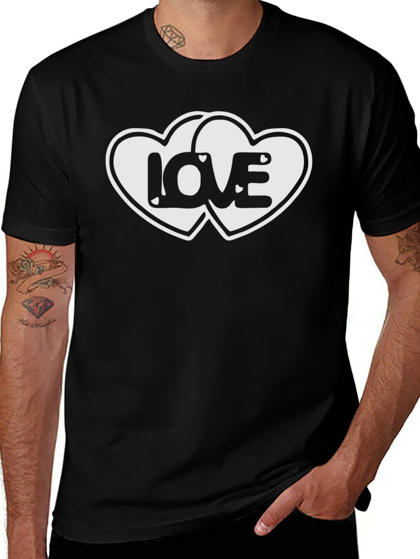Love Hearts Graphic Black T-Shirt
