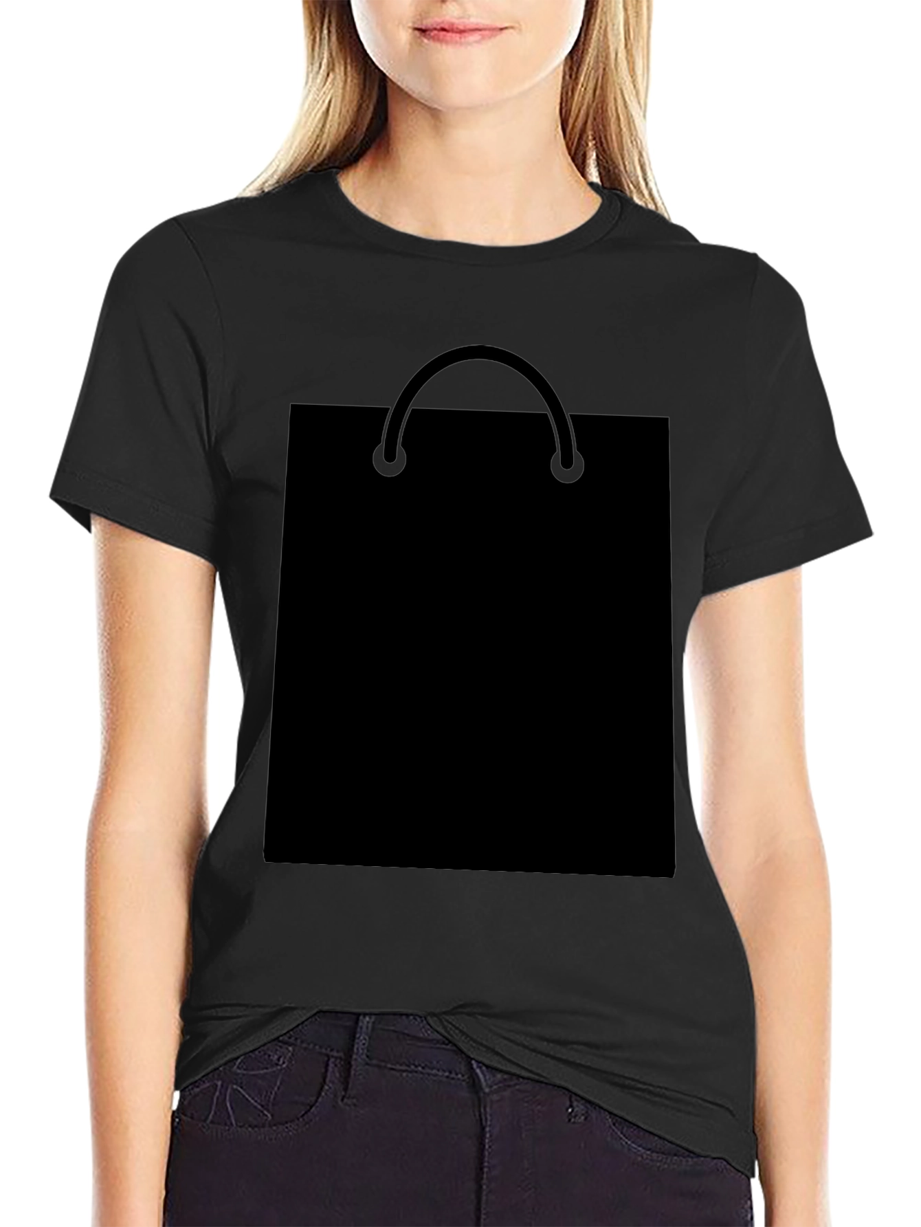 Black T-Shirt with Shopping Bag Graphic