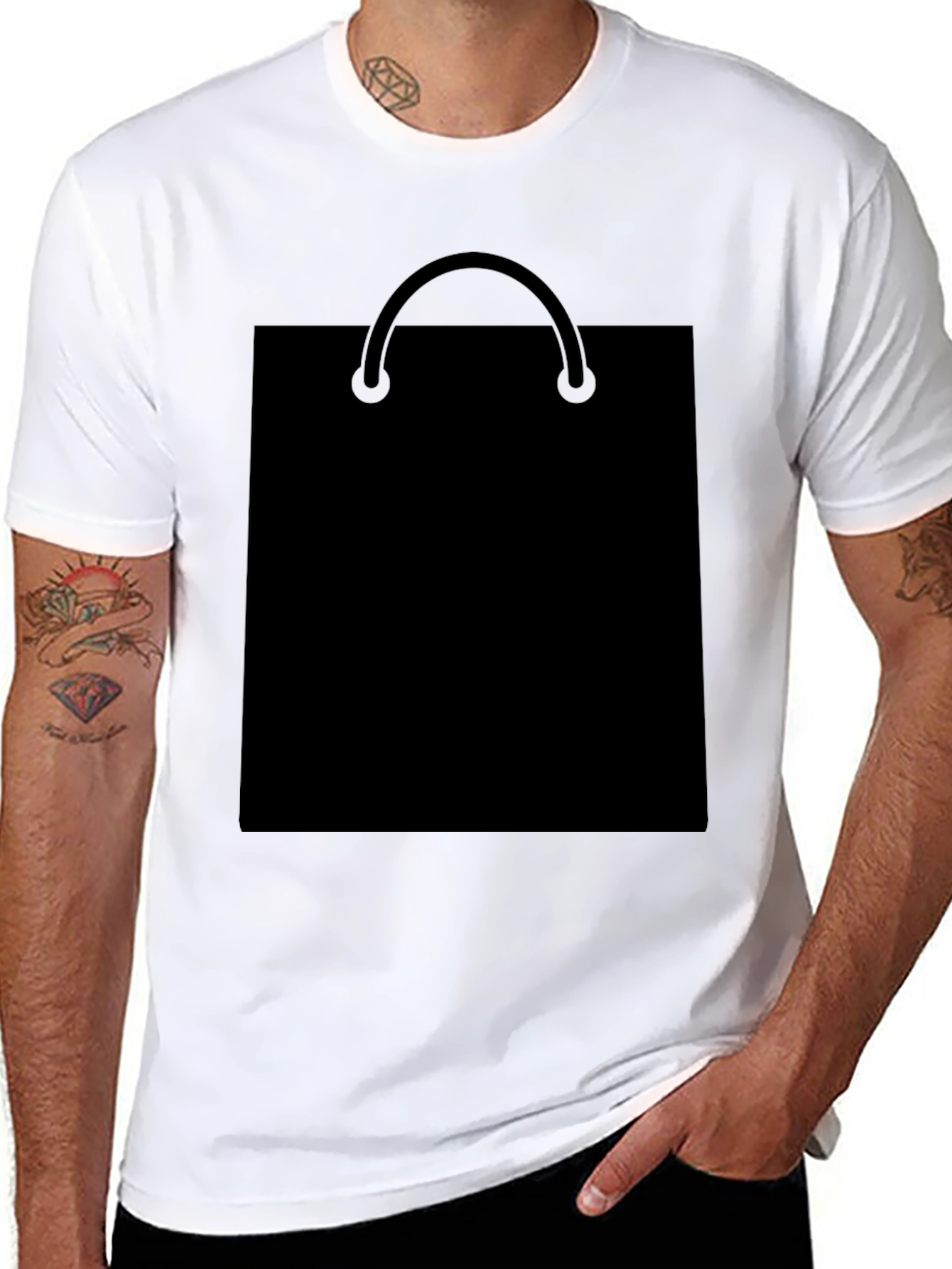 Black T-Shirt with Shopping Bag Graphic