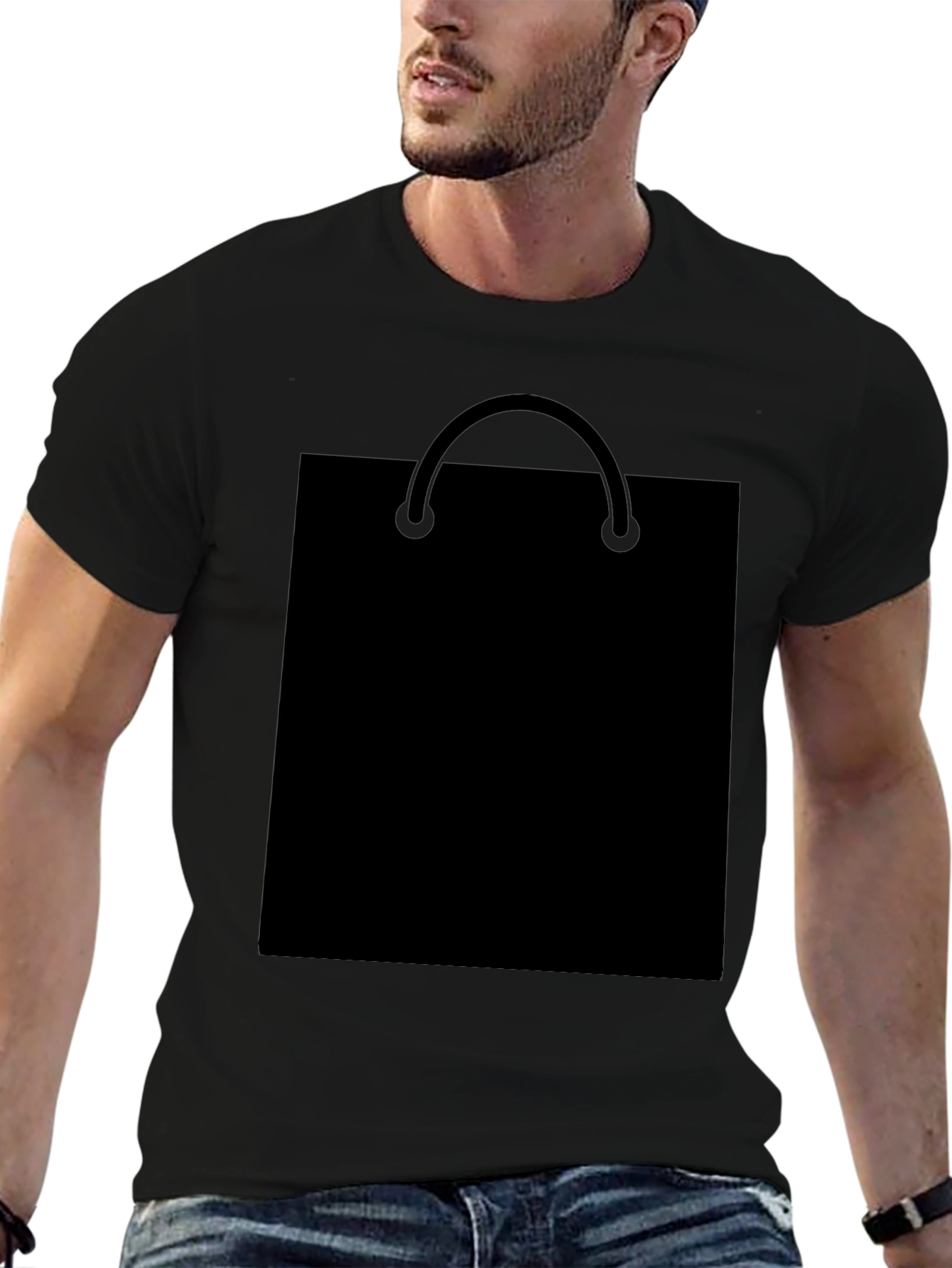 Black T-Shirt with Shopping Bag Graphic