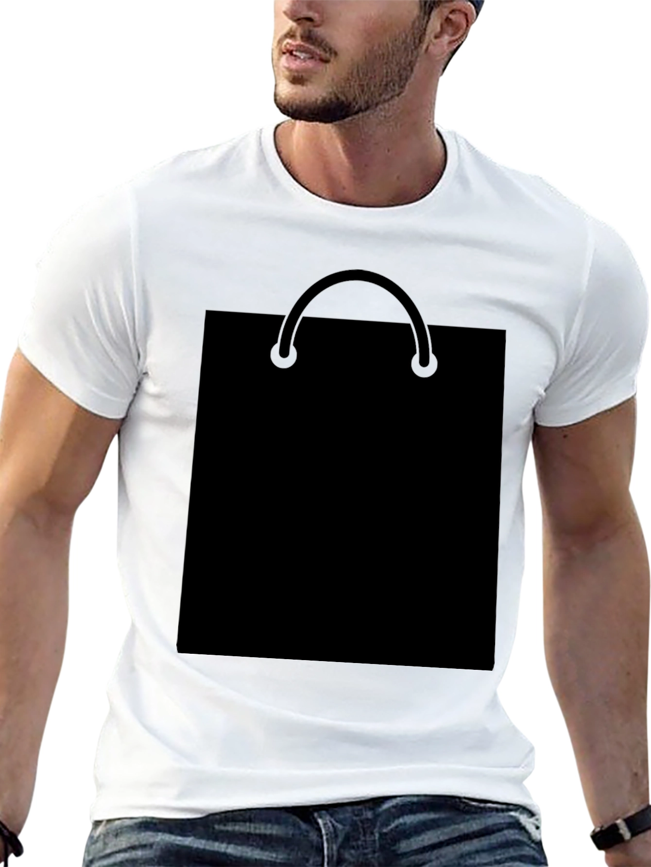 Black T-Shirt with Shopping Bag Graphic