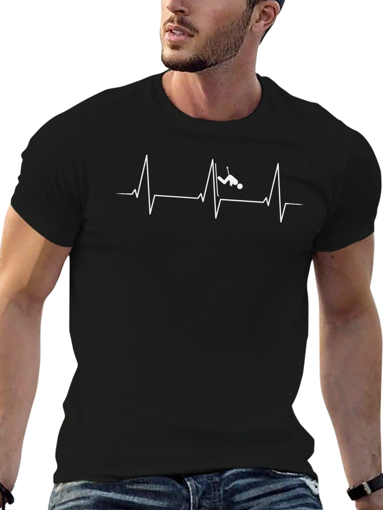 Ski Heartbeat Graphic T-Shirt - Black
