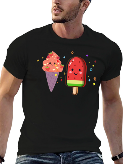 Cute Kawaii Ice Cream & Popsicle Black T-Shirt