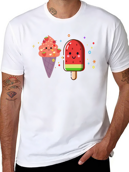 Cute Kawaii Ice Cream & Popsicle Black T-Shirt
