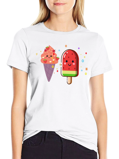 Cute Kawaii Ice Cream & Popsicle Black T-Shirt