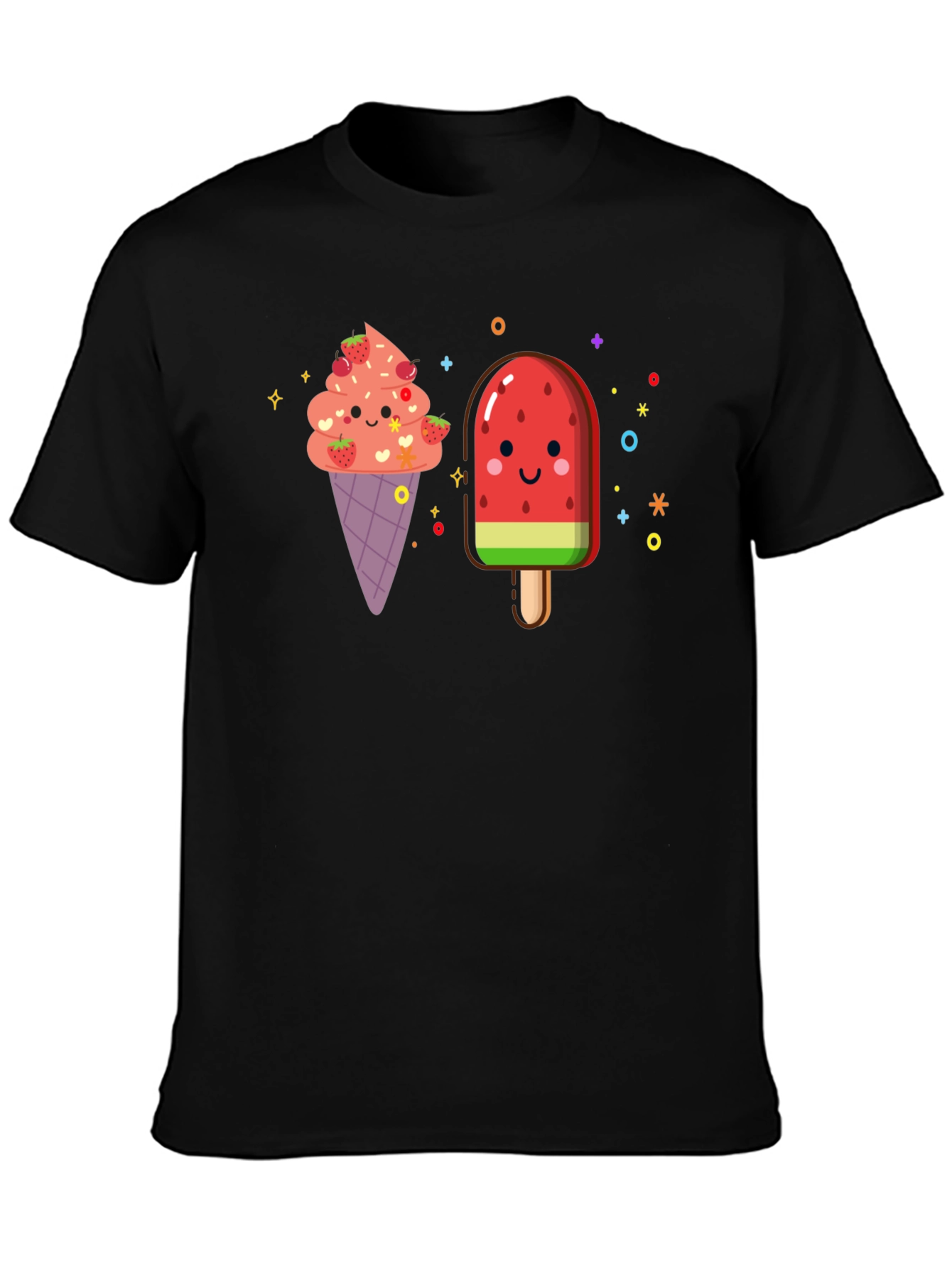 Cute Kawaii Ice Cream & Popsicle Black T-Shirt