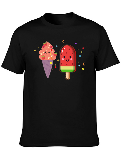 Cute Kawaii Ice Cream & Popsicle Black T-Shirt