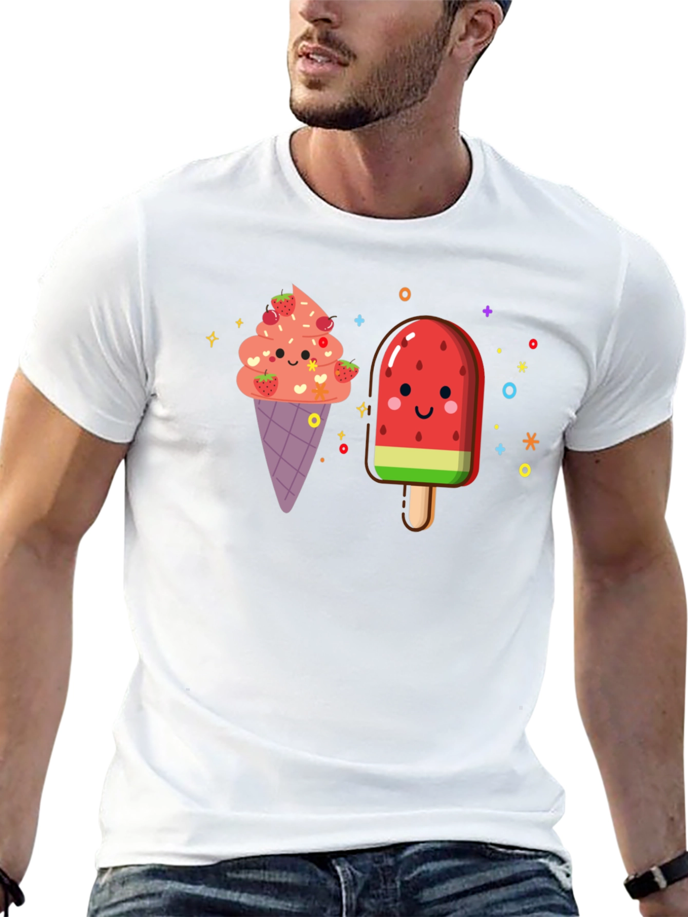 Cute Kawaii Ice Cream & Popsicle Black T-Shirt