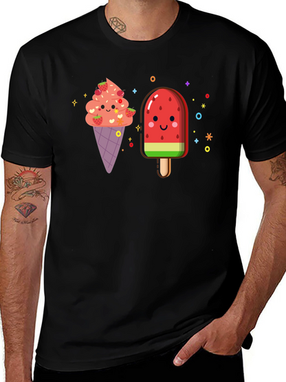 Cute Kawaii Ice Cream & Popsicle Black T-Shirt