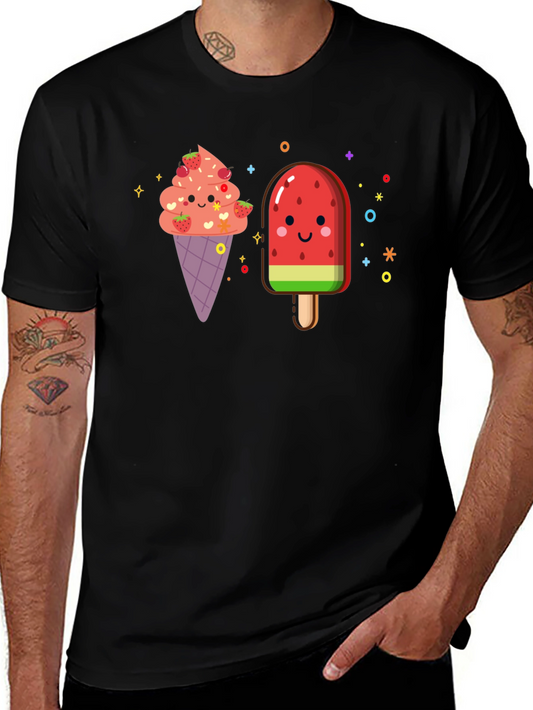 Cute Kawaii Ice Cream & Popsicle Black T-Shirt