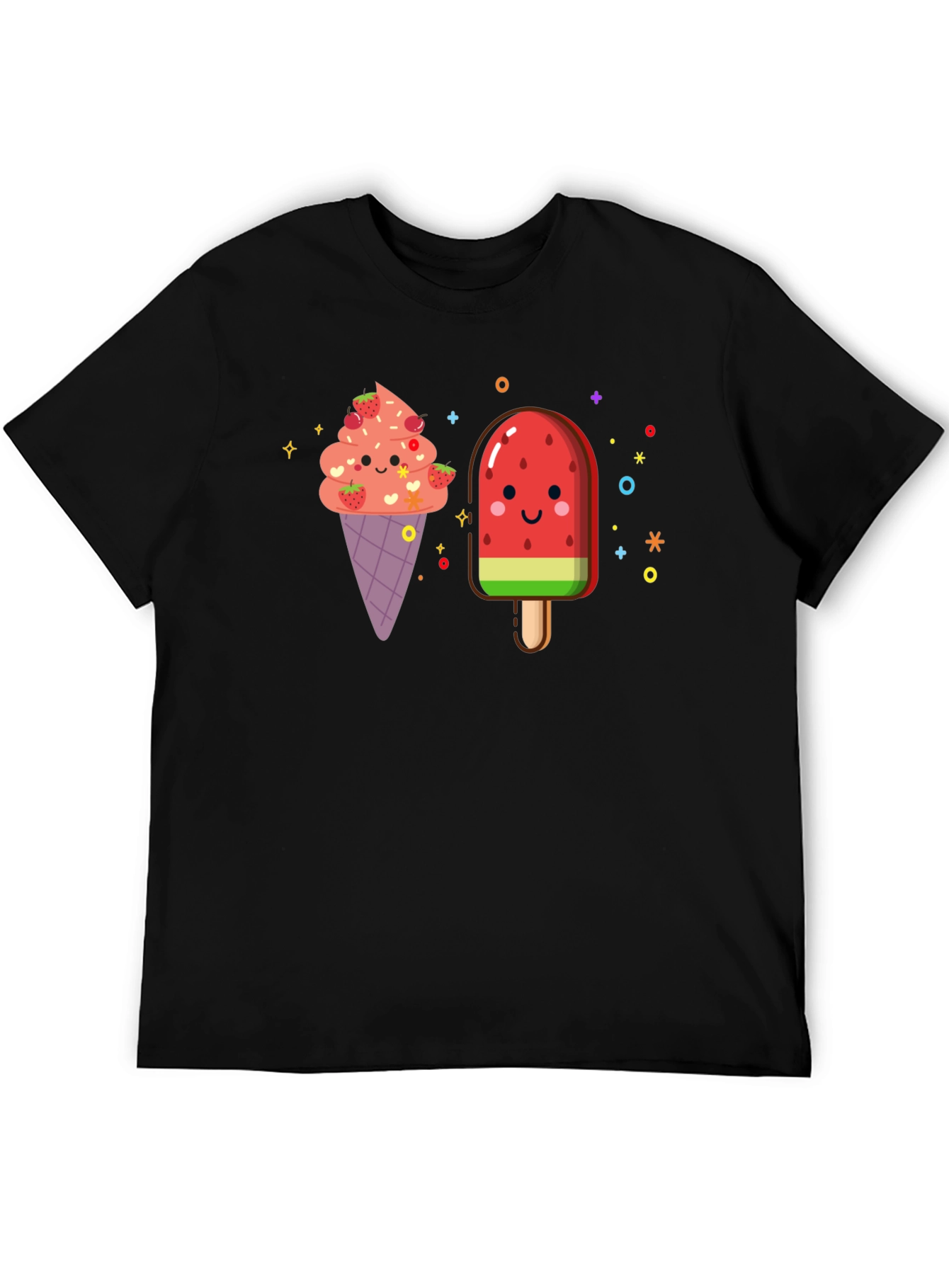 Cute Kawaii Ice Cream & Popsicle Black T-Shirt