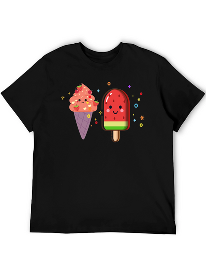 Cute Kawaii Ice Cream & Popsicle Black T-Shirt