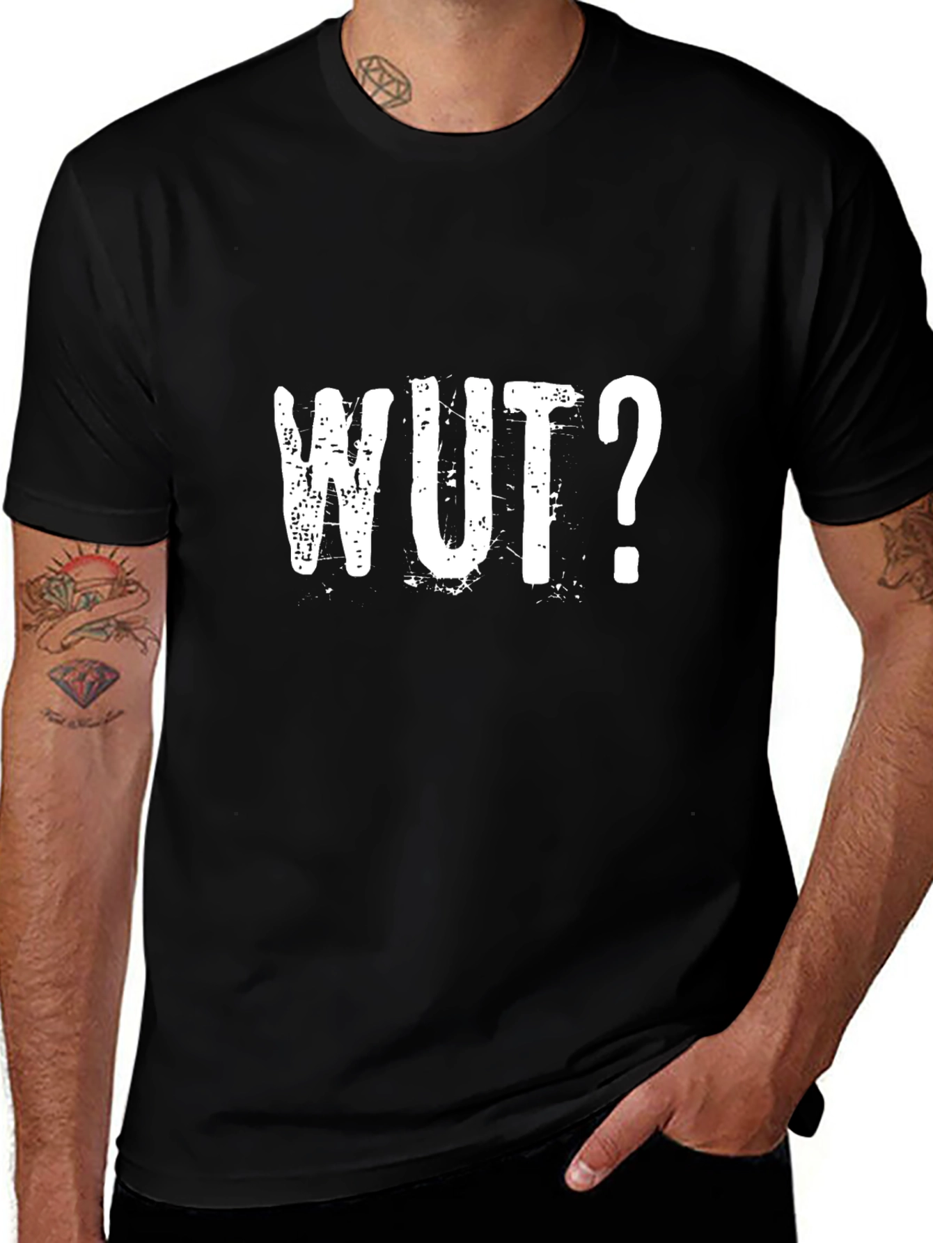WUT? Graphic Tee - Distressed Print Black T-Shirt
